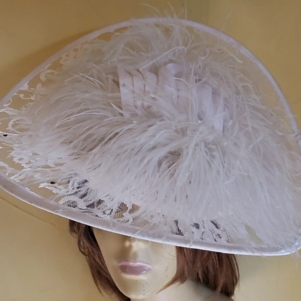 Vintage WHITE‎ FEATHER DERBY CHURCH TEA VINTAGE HAT - Picture 2 of 11